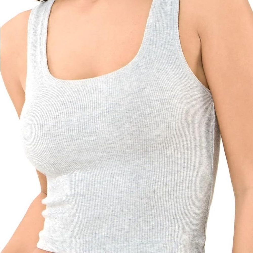 Harlow Women's, Grey, Size Small Sleeveless Crop Top Shirt Ribbed Scoop Neck